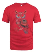Colorful Floral Owl Folk Art Boho Nature Aesthetic Tshirt - red t-shirt on white background