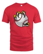 Baseball Claw Grip Funny Sports Fan Cartoon Graphic Tshirt - red t-shirt on white background