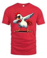 Funny Dabbing Chicken Cool Sunglasses Dance Cartoon Tshirt - red t-shirt on white background