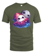 Cute Moon Cloud Galaxy Friends Kawaii Space Tshirt - military green t-shirt on white background