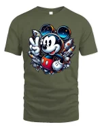 Cute Space Mouse Rocket Galaxy Cartoon Adventure Tshirt - military green t-shirt on white background