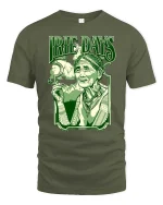 Irie Days Vintage Style Relaxed Vibes Retro Graphic Tshirt - military green t-shirt on white background