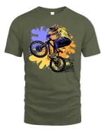 BMX Rider Stunt Urban Street Freestyle Bike Graphic Tshirt - military green t-shirt on white background