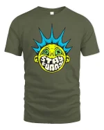 Stay Funny Punk Smile Face Retro Street Art Graphic Tshirt - military green t-shirt on white background
