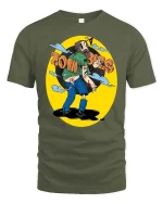 Zombies Retro Cartoon Horror Humor Street Art Graphic Tshirt - military green t-shirt on white background