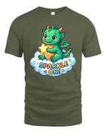 Cute Dragon Sparkle On Cartoon Fantasy Kawaii Tshirt - military green t-shirt on white background