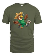 Funny Eagle Soccer Player Mexico Fan Cartoon Tshirt - military green t-shirt on white background