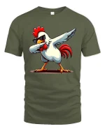 Funny Dabbing Chicken Cool Sunglasses Dance Cartoon Tshirt - military green t-shirt on white background