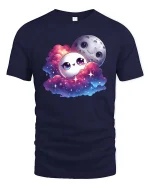 Cute Moon Cloud Galaxy Friends Kawaii Space Tshirt - navy t-shirt on white background