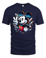 Cute Space Mouse Rocket Galaxy Cartoon Adventure Tshirt - navy t-shirt on white background