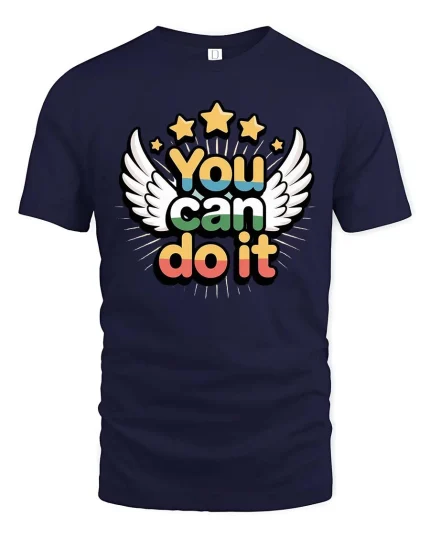 You Can Do It Motivational Wings Stars Positive Quote Tshirt - navy t-shirt on white background