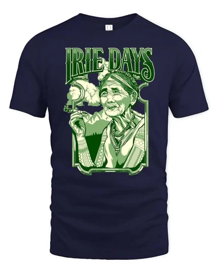 Irie Days Vintage Style Relaxed Vibes Retro Graphic Tshirt - navy t-shirt on white background