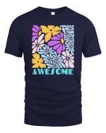 Awesome Colorful Flower Retro Aesthetic Positive Vibes Tshirt - navy t-shirt on white background