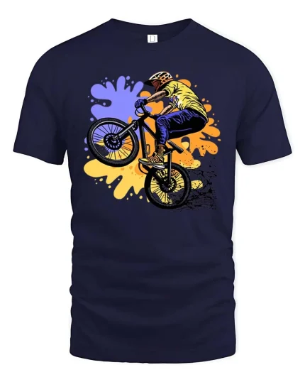BMX Rider Stunt Urban Street Freestyle Bike Graphic Tshirt - navy t-shirt on white background