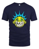 Stay Funny Punk Smile Face Retro Street Art Graphic Tshirt - navy t-shirt on white background