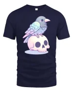 Cute Raven Skull Pastel Gothic Aesthetic Kawaii Tshirt - navy t-shirt on white background