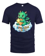 Cute Dragon Sparkle On Cartoon Fantasy Kawaii Tshirt - navy t-shirt on white background
