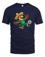 Funny Eagle Soccer Player Mexico Fan Cartoon Tshirt - navy t-shirt on white background
