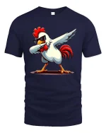 Funny Dabbing Chicken Cool Sunglasses Dance Cartoon Tshirt - navy t-shirt on white background