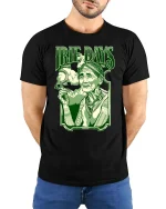 Irie Days Vintage Style Relaxed Vibes Retro Graphic Tshirt - model wearing black tee with hands behind back