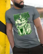 Irie Days Vintage Style Relaxed Vibes Retro Graphic Tshirt - model wearing grey tee, leaning on column