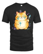 Funny Artist Cat Tshirt Cute Painter Kitty Graphic Tee - black t-shirt on white background