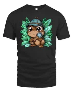 Cute Frog Detective Magnifying Glass Cartoon Graphic Tshirt - black t-shirt on white background