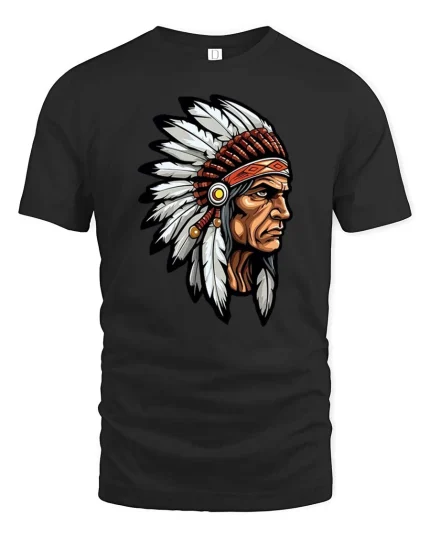 Vintage Tribal Chief T Shirt Native Feather Headdress Tee - black t-shirt on white background