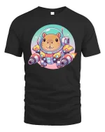 Cute Space Hamster Tshirt Funny Sci Fi Animal Graphic Tee - black t-shirt on white background
