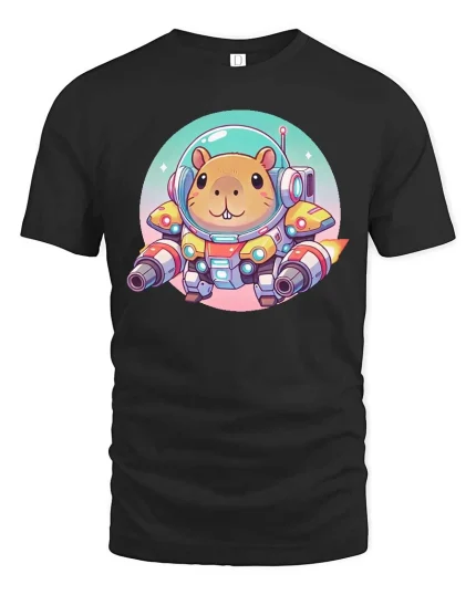Cute Space Hamster Tshirt Funny Sci Fi Animal Graphic Tee - black t-shirt on white background