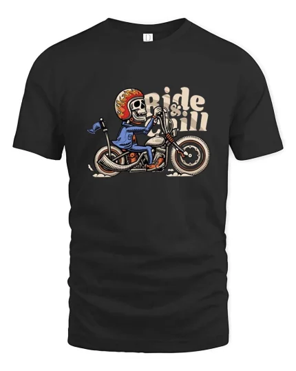 Funny Skeleton Rider Tshirt Vintage Biker Ride Chill Tee - black t-shirt on white background