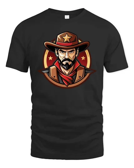 Vintage Cowboy Sheriff Tshirt Western Outlaw Graphic Tee - black t-shirt on white background