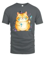Funny Artist Cat Tshirt Cute Painter Kitty Graphic Tee - gray t-shirt on white background