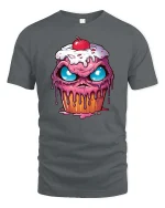 Crazy Melting Cupcake Monster Eyes Graphic Tshirt Fun - gray t-shirt on white background