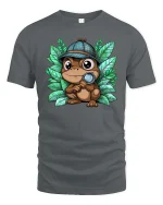Cute Frog Detective Magnifying Glass Cartoon Graphic Tshirt - gray t-shirt on white background