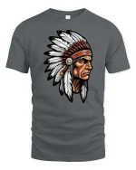 Vintage Tribal Chief T Shirt Native Feather Headdress Tee - gray t-shirt on white background