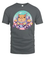 Cute Space Hamster Tshirt Funny Sci Fi Animal Graphic Tee - gray t-shirt on white background