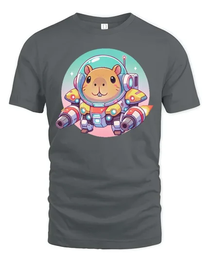Cute Space Hamster Tshirt Funny Sci Fi Animal Graphic Tee - gray t-shirt on white background