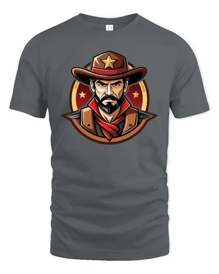 Vintage Cowboy Sheriff Tshirt Western Outlaw Graphic Tee - gray t-shirt on white background