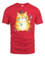Funny Artist Cat Tshirt Cute Painter Kitty Graphic Tee - red t-shirt on white background