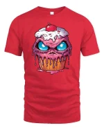 Crazy Melting Cupcake Monster Eyes Graphic Tshirt Fun - red t-shirt on white background