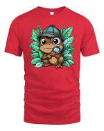 Cute Frog Detective Magnifying Glass Cartoon Graphic Tshirt - red t-shirt on white background