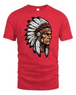Vintage Tribal Chief T Shirt Native Feather Headdress Tee - red t-shirt on white background