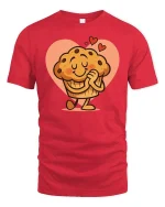 Cute Loving Muffin Tshirt Funny Sweet Dessert Graphic Tee - red t-shirt on white background