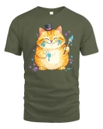 Funny Artist Cat Tshirt Cute Painter Kitty Graphic Tee - military green t-shirt on white background