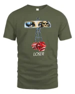 Vintage Rearview Mirror Dice Skull Graphic Tshirt Retro - military green t-shirt on white background