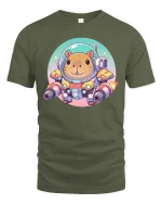 Cute Space Hamster Tshirt Funny Sci Fi Animal Graphic Tee - military green t-shirt on white background