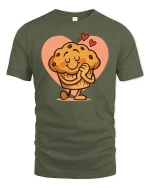 Cute Loving Muffin Tshirt Funny Sweet Dessert Graphic Tee - military green t-shirt on white background