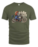 Funny Skeleton Rider Tshirt Vintage Biker Ride Chill Tee - military green t-shirt on white background