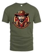 Vintage Cowboy Sheriff Tshirt Western Outlaw Graphic Tee - military green t-shirt on white background